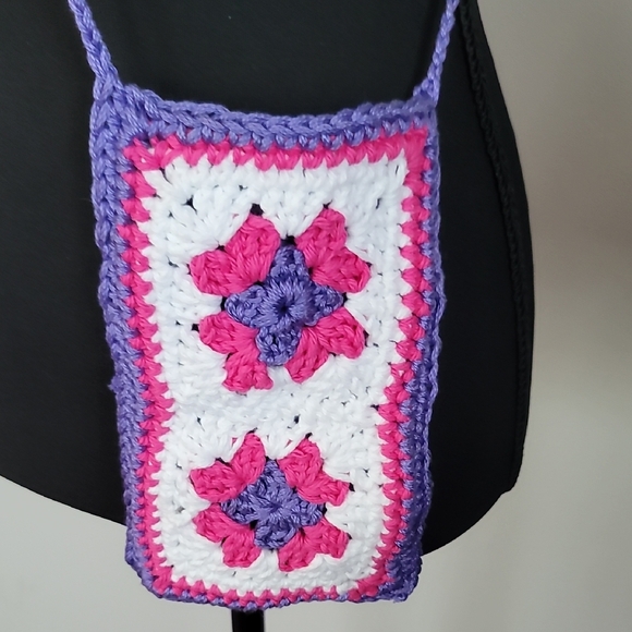 Handcrafted Crochet Crossbody Bag - Pink and Purple - Picture 5 of 5